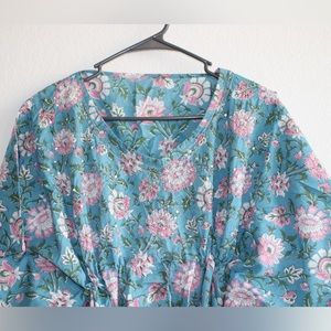 Blue Block Print Kaftan with Pant set in Size S. Completely NEW